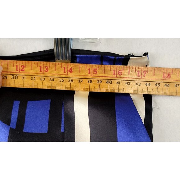 Lauren Ralph Lauren Petite Abstract Pleated Silk Skirt 12P Black Blue Beige - Picture 8 of 9